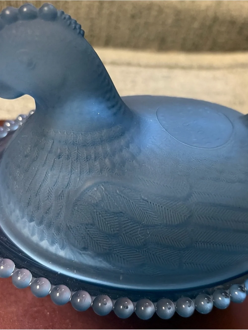 Blue Hen Covered Dish - Matte Glass Hen on Nest